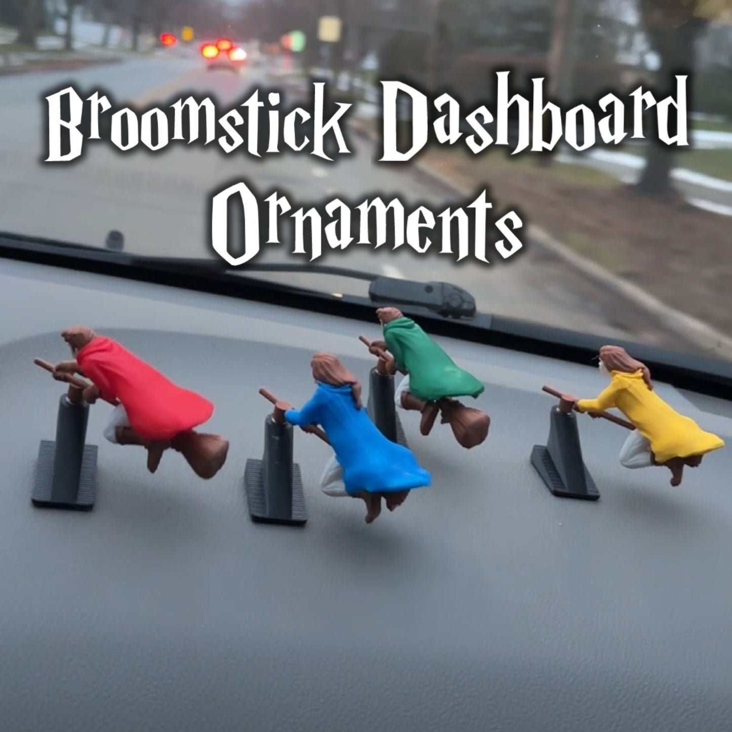 Witch and Wizard Broomstick Dashboard Drift Ornaments - Fantasy Car Decoration