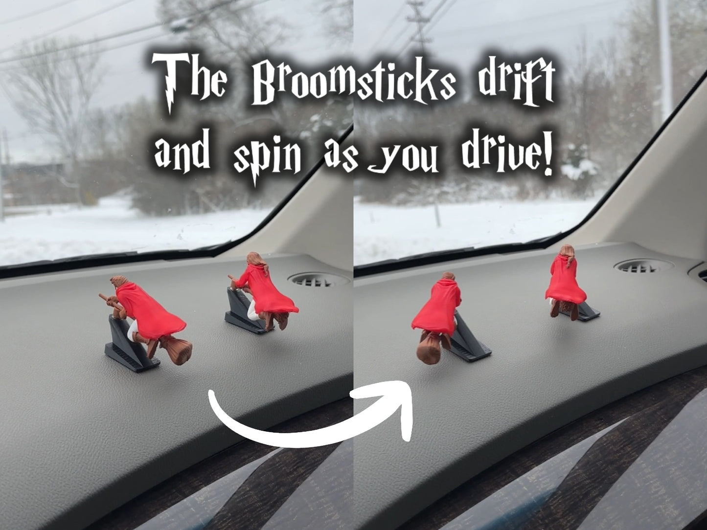 Witch and Wizard Broomstick Dashboard Drift Ornaments - Fantasy Car Decoration