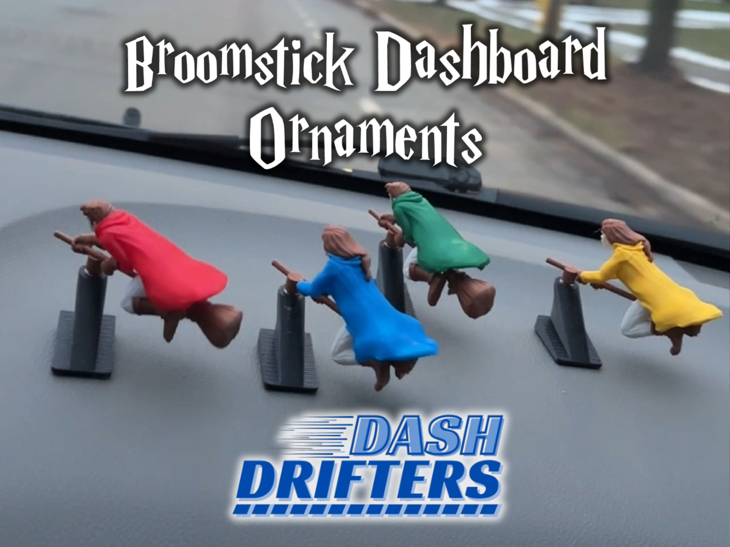 Witch and Wizard Broomstick Dashboard Drift Ornaments - Fantasy Car Decoration