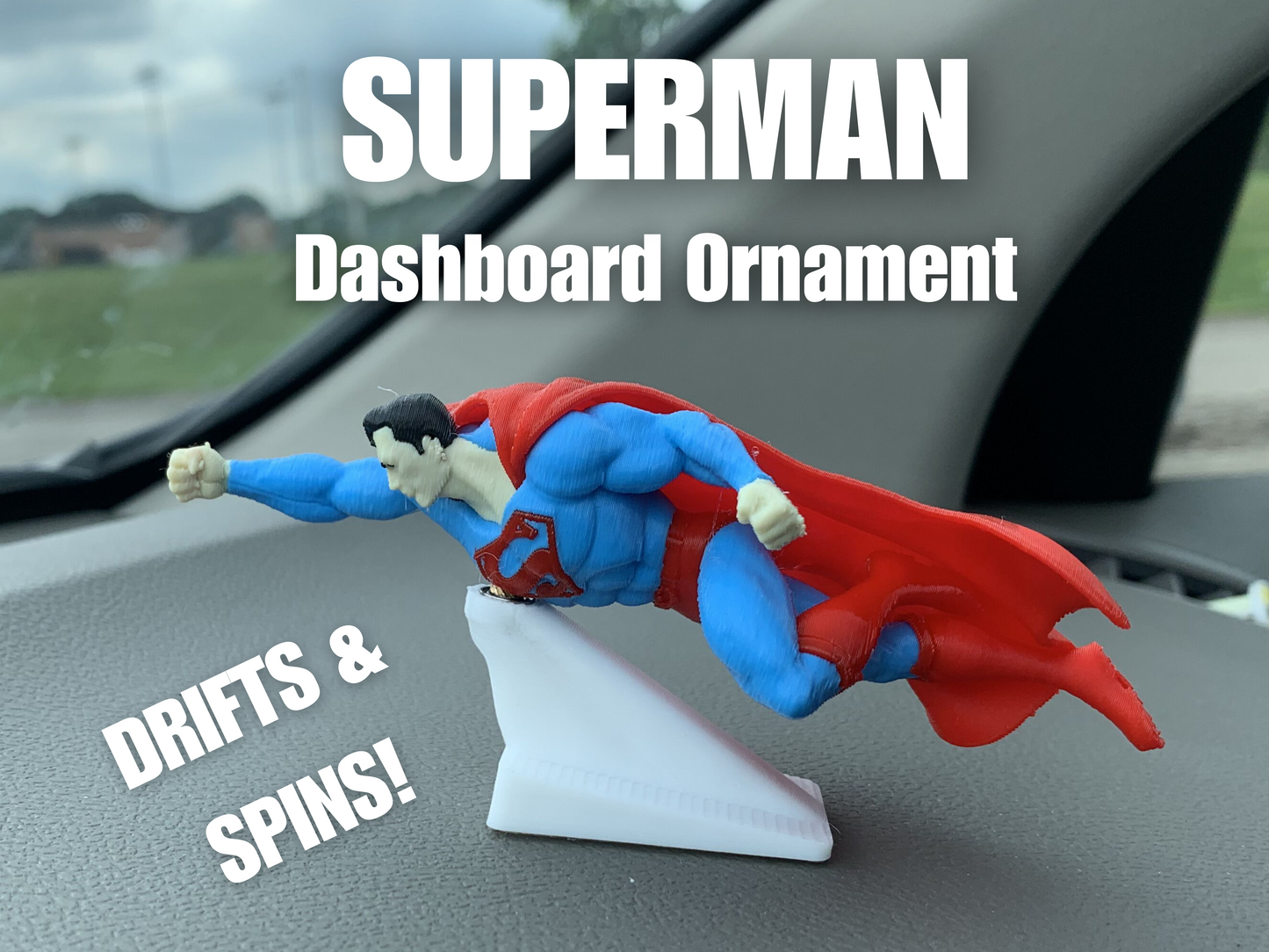 Super Man Car Dashboard Decoration Ornament -- Drifts and Spins as you Drive!