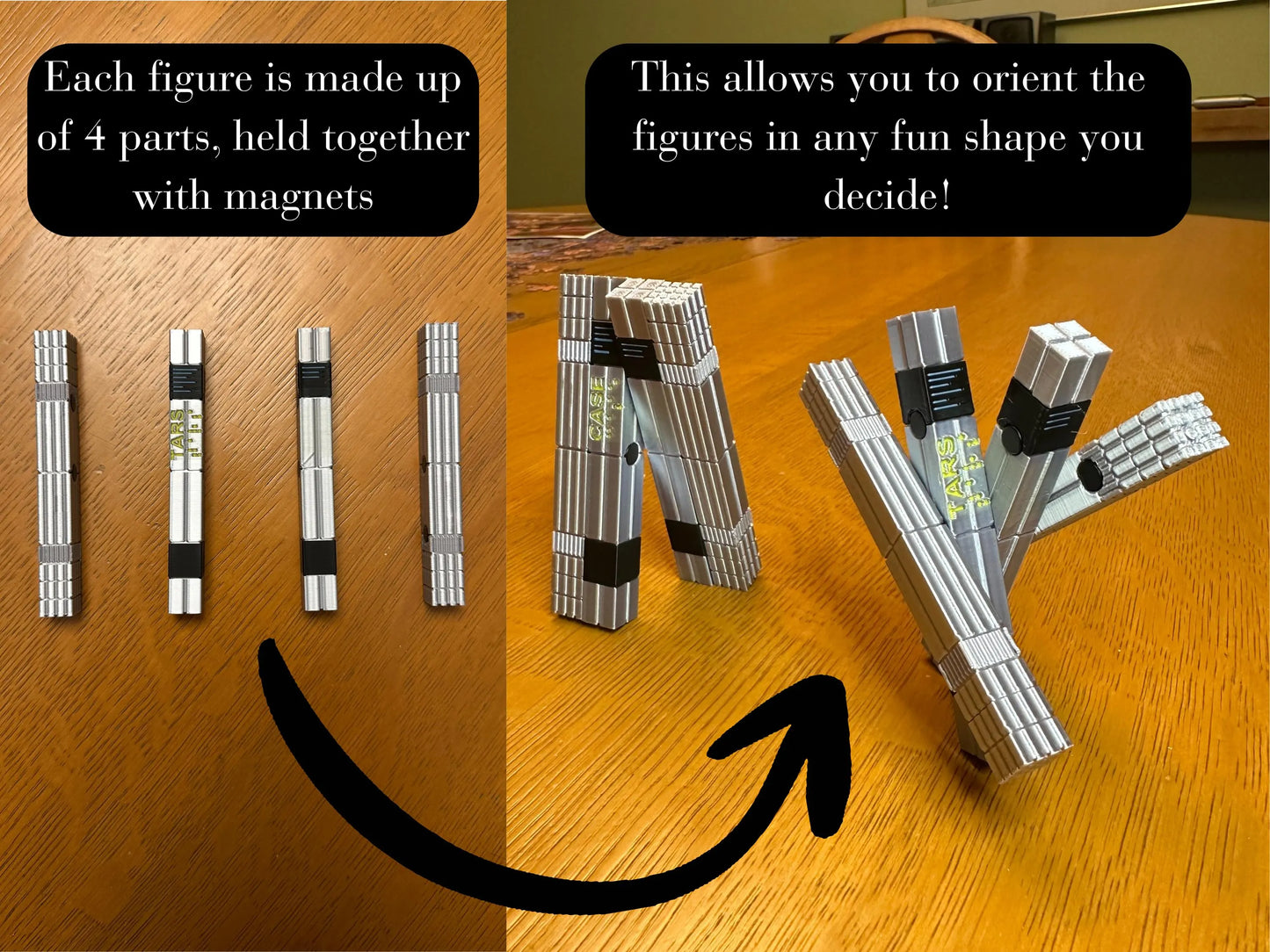 TARS & CASE Figurines – 3D Printed Magnetic Desktop Toys